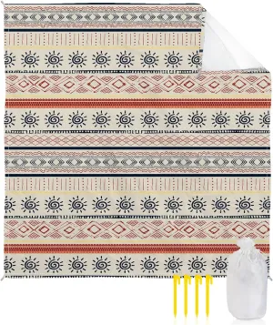 Beach Blanket Sandproof, Bohemian Abstract Lines Indian Style Waterproof Beach Mat Lightweight Quick Drying Picnic Blanket Beach Essentials for Travel Camping Hiking 108x84in