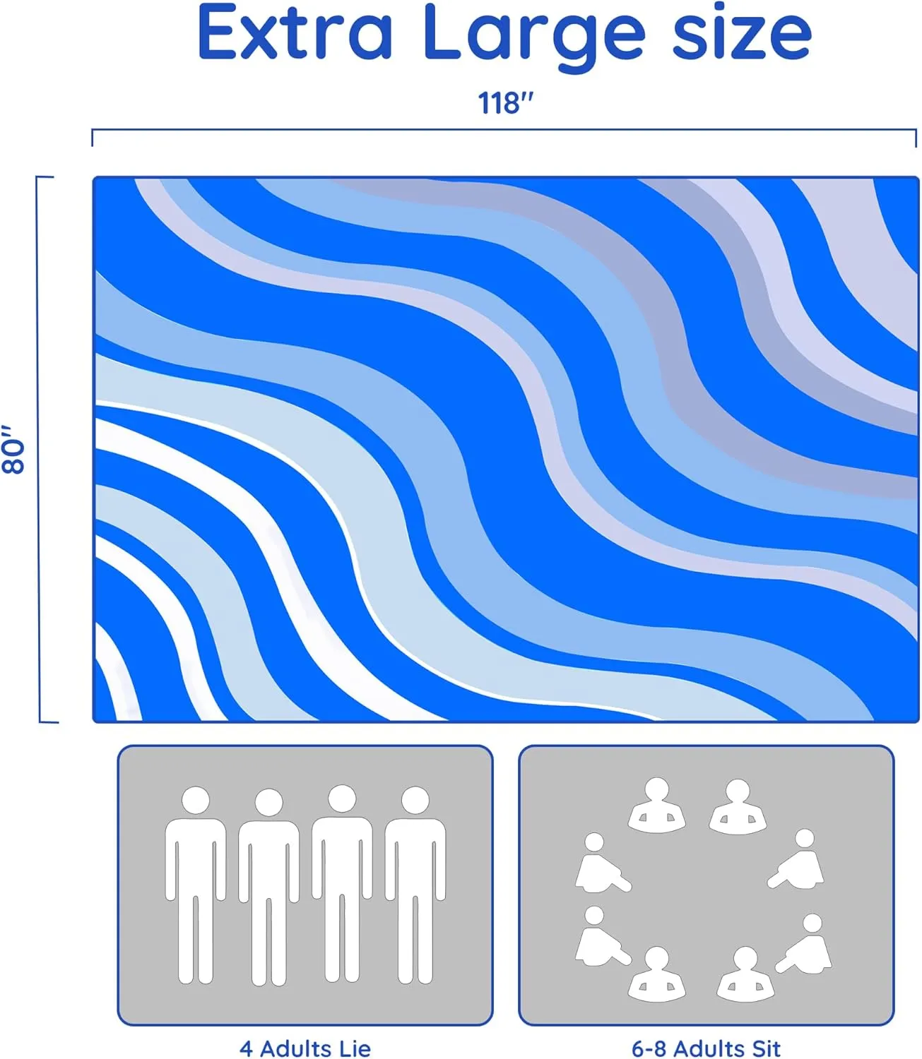Beach Blanket Sandproof, Extra Large Beach Mat 80"*118" for 1-8 Persons, Waterproof Outdoor Picnic Blankets, Lightweight Beach Essentials for Camping, Traveling, Hiking (Dark Blue, 80"*118")