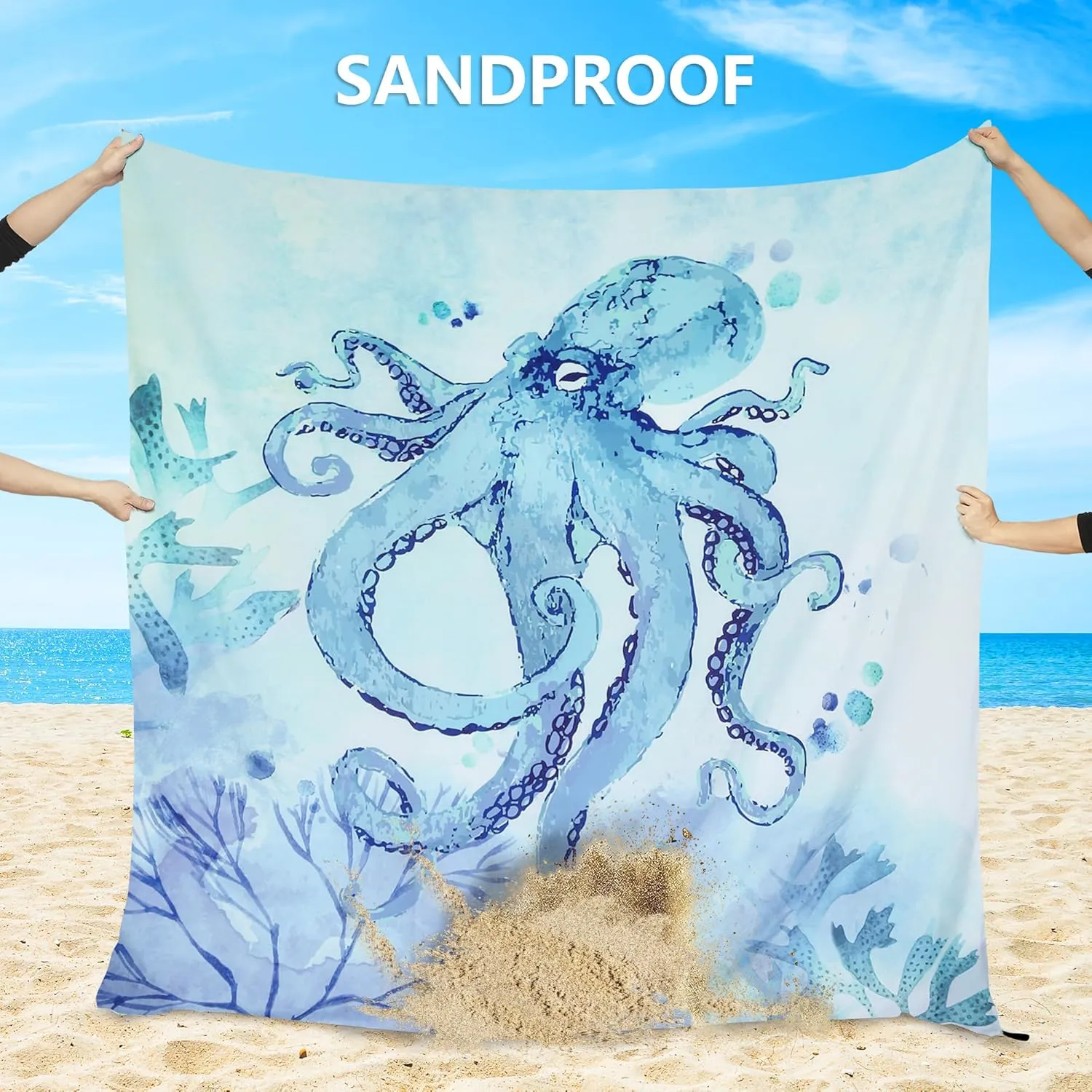 Beach Blanket Sandproof Extra Large Beach Mat Adults Waterproof Quick Drying Sand Free Mat Made by Premium Polyester with 4 Stakes & 4 Corner Pockets for Outdoor Travel Camping Hiking