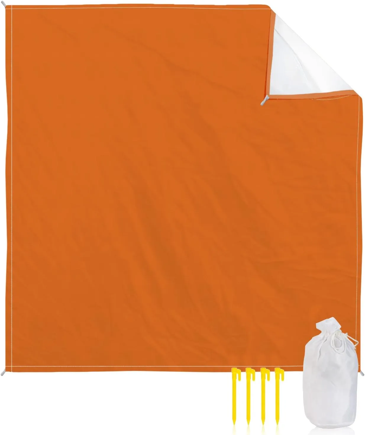 Beach Blanket Sandproof, Fall Pure Orange Solid Color Waterproof Beach Mat Lightweight Quick Drying Picnic Blanket Beach Essentials for Travel Camping Hiking 83x79in