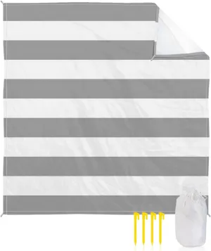 Beach Blanket Sandproof, Gray and White Stripe Waterproof Beach Mat Lightweight Quick Drying Picnic Blanket Beach Essentials for Travel Camping Hiking 83x79in