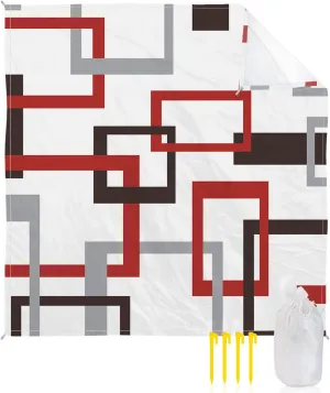 Beach Blanket Sandproof, Mid Century Absrtact Red Grey and Brown Waterproof Beach Mat Lightweight Quick Drying Picnic Blanket Beach Essentials for Travel Camping Hiking 108x84in