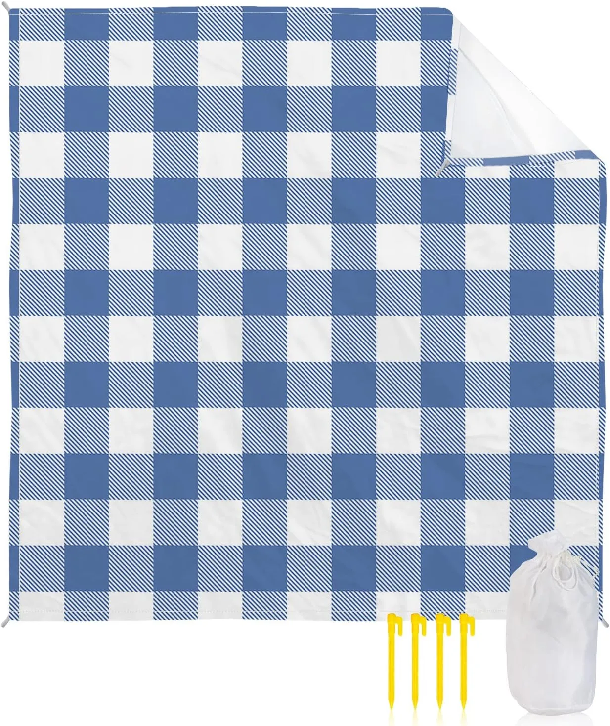 Beach Blanket Sandproof, Pastoral Style Blue Lattice Waterproof Beach Mat Lightweight Quick Drying Picnic Blanket Beach Essentials for Travel Camping Hiking 118x108in