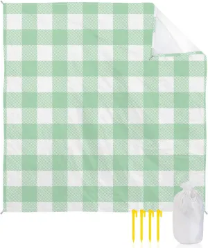 Beach Blanket Sandproof, Pastoral Style Light Green Lattice Waterproof Beach Mat Lightweight Quick Drying Picnic Blanket Beach Essentials for Travel Camping Hiking 95x80in