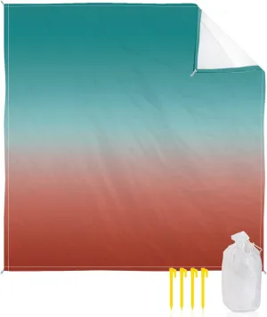 Beach Blanket Sandproof, Red Cyan Turquoise Gradient Waterproof Beach Mat Lightweight Quick Drying Picnic Blanket Beach Essentials for Travel Camping Hiking 108x84in