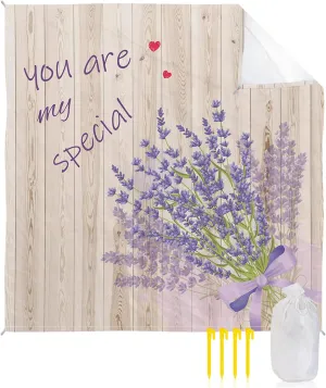 Beach Blanket Sandproof, You are My Special Lavender Retro Wood Texture Waterproof Beach Mat Lightweight Quick Drying Picnic Blanket Beach Essentials for Travel Camping Hiking 118x108in