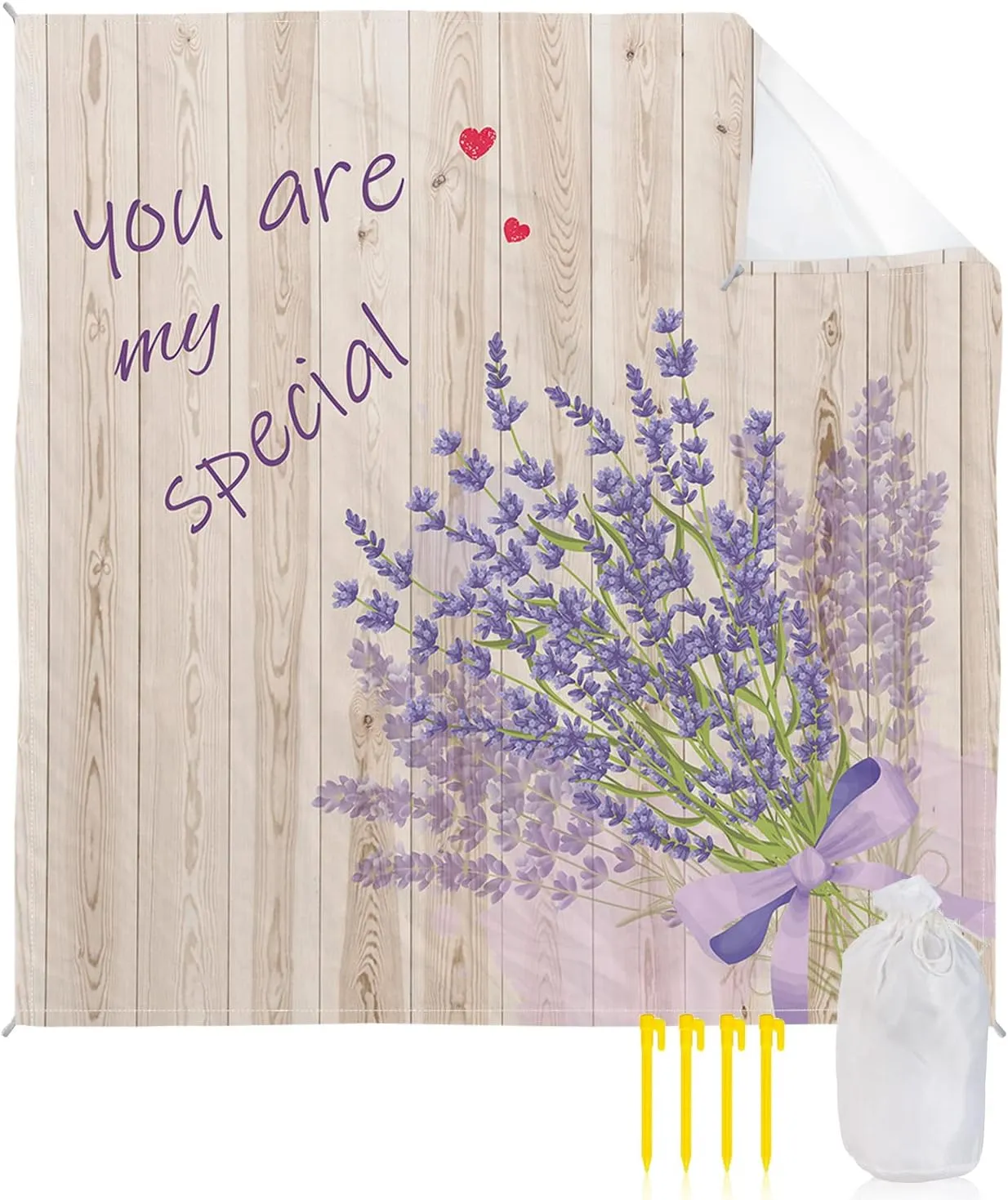 Beach Blanket Sandproof, You are My Special Lavender Retro Wood Texture Waterproof Beach Mat Lightweight Quick Drying Picnic Blanket Beach Essentials for Travel Camping Hiking 118x108in