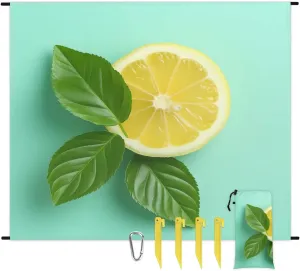 Beach Blanket, Summer Lemon Sandproof Beach Mat, Waterproof Quick Drying Sand Free Mat with 4 x Ground Spikes for Outdoor Travel Camping Hiking, Lemon 68 x 59 in