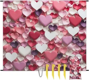 Beach Blanket, Valentine's Day Heart Sandproof Beach Mat, Waterproof Quick Drying Sand Free Mat with 4 x Ground Spikes for Outdoor Travel Camping Hiking, Love Hearts 68 x 59 in