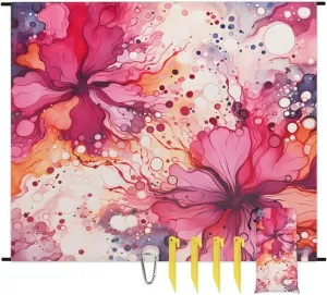 Beach Blanket, Watercolor Flower Sandproof Beach Mat, Waterproof Quick Drying Sand Free Mat with 4 x Ground Spikes for Outdoor Travel Camping Hiking, Peony Floral Spring 68 x 59 in