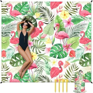 Beach Blanket Waterproof Sandproof - 86x78 Inches Large Flamingo Beach Mat for 4-6 Adults - Lightweight Picnic Blanket - 4 Corner Pockets Camping Blanket for Outdoor Travel Hiking