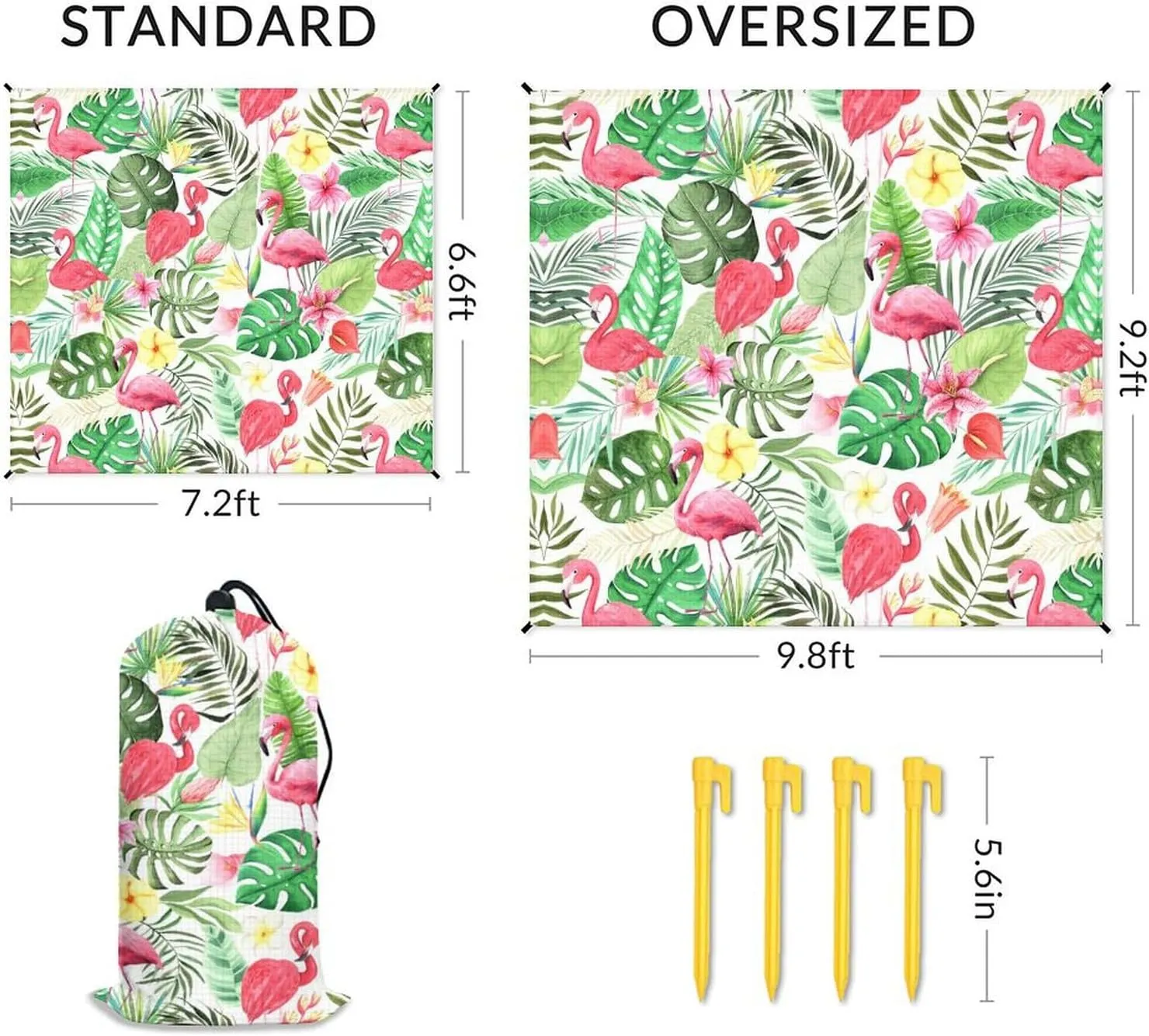 Beach Blanket Waterproof Sandproof - 86x78 Inches Large Flamingo Beach Mat for 4-6 Adults - Lightweight Picnic Blanket - 4 Corner Pockets Camping Blanket for Outdoor Travel Hiking