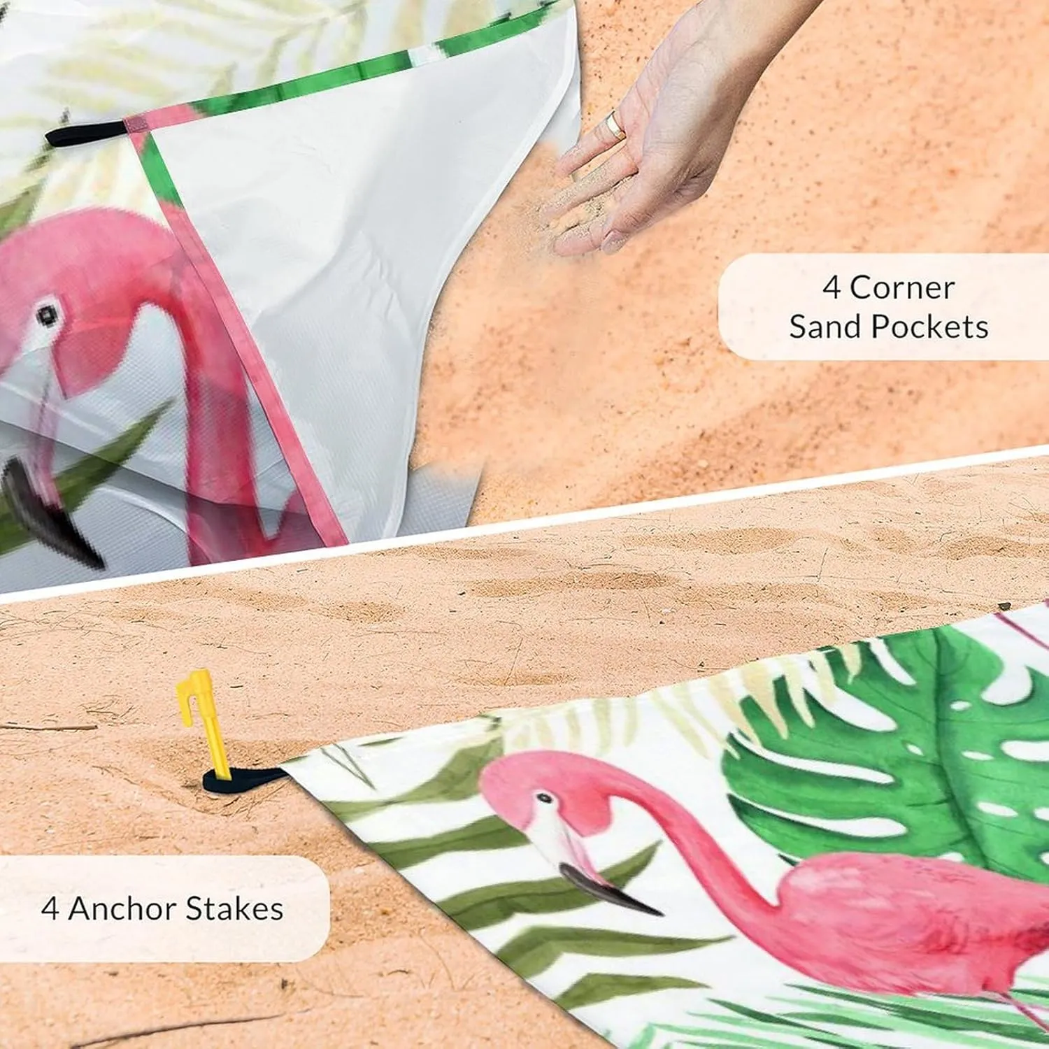 Beach Blanket Waterproof Sandproof - 86x78 Inches Large Flamingo Beach Mat for 4-6 Adults - Lightweight Picnic Blanket - 4 Corner Pockets Camping Blanket for Outdoor Travel Hiking