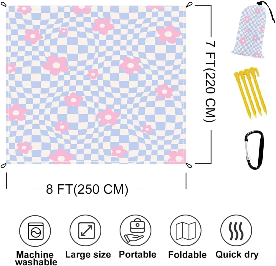 Beach Blanket Waterproof Sandproof Extra Large 8 Ft X 7 Ft for 4 Adults Oversized Sand Free Beach Mat with 4 Corner Pockets and Stakes Portable for Beach Picnic Travel Camping (Pink Purple)