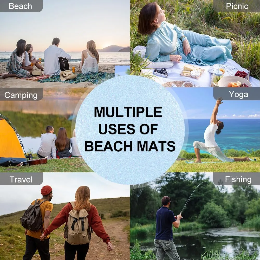 Beach Blanket Waterproof Sandproof Extra Large 8 Ft X 7 Ft for 4 Adults Oversized Sand Free Beach Mat with 4 Corner Pockets and Stakes Portable for Beach Picnic Travel Camping (Pink Purple)