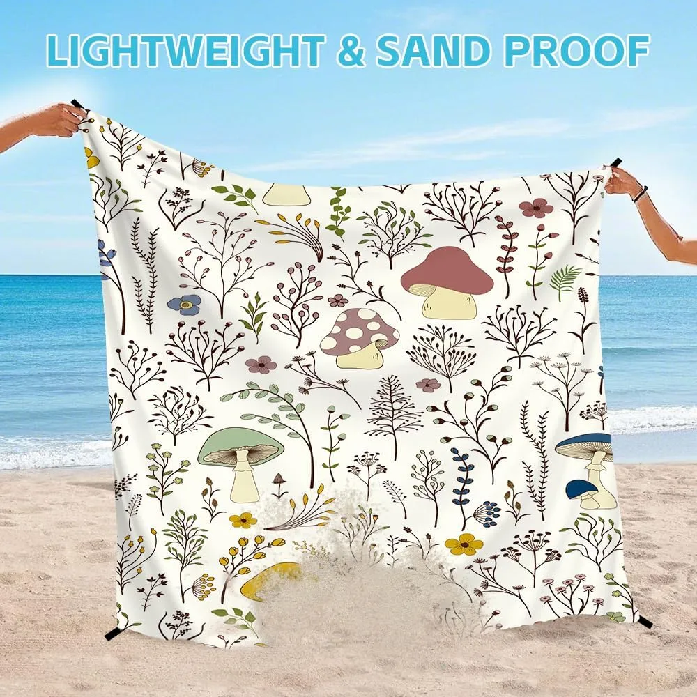 Beach Blanket Waterproof Sandproof Oversized Extra 110" * 118"/ 9 * 10 Ft for 1-8 Adults,Soft and Durable, Quick Drying Durable Outdoor Beach Mat,4 Stakes & 1 Travel Bag
