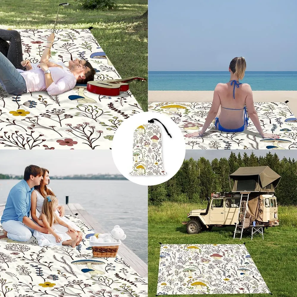 Beach Blanket Waterproof Sandproof Oversized Extra 110" * 118"/ 9 * 10 Ft for 1-8 Adults,Soft and Durable, Quick Drying Durable Outdoor Beach Mat,4 Stakes & 1 Travel Bag
