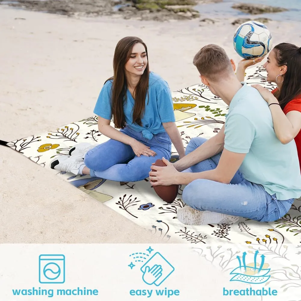 Beach Blanket Waterproof Sandproof Oversized Extra 110" * 118"/ 9 * 10 Ft for 1-8 Adults,Soft and Durable, Quick Drying Durable Outdoor Beach Mat,4 Stakes & 1 Travel Bag