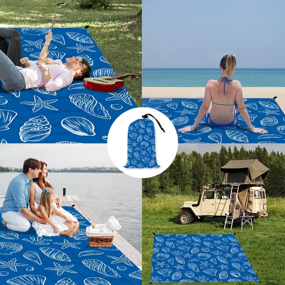 Beach Blanket Waterproof Sandproof Oversized, Extra Large Beach Mat 79" X 87"/110"x118" for 1-8 Adults Sand Free, Quick Drying Durable Outdoor Picnic Mat for Beach Travel Camping Hiking