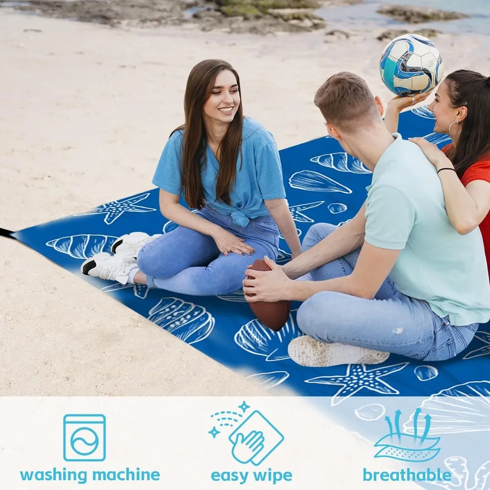 Beach Blanket Waterproof Sandproof Oversized, Extra Large Beach Mat 79" X 87"/110"x118" for 1-8 Adults Sand Free, Quick Drying Durable Outdoor Picnic Mat for Beach Travel Camping Hiking