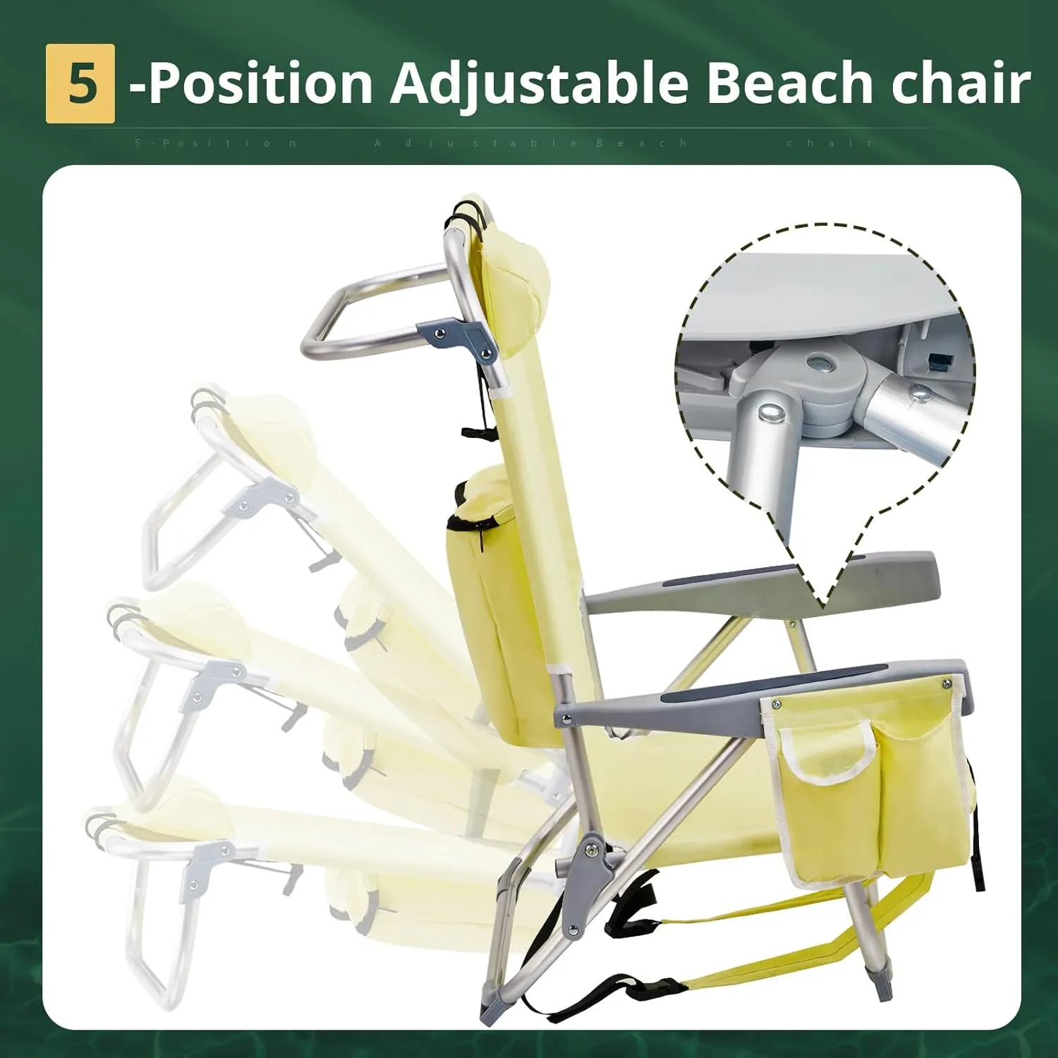 Beach Chairs for Adults, Compact Portable Lay Flat Folding Beach Chair with Backpack Straps and Large Cooler Pouch, Support to 220LBS (Yellow)