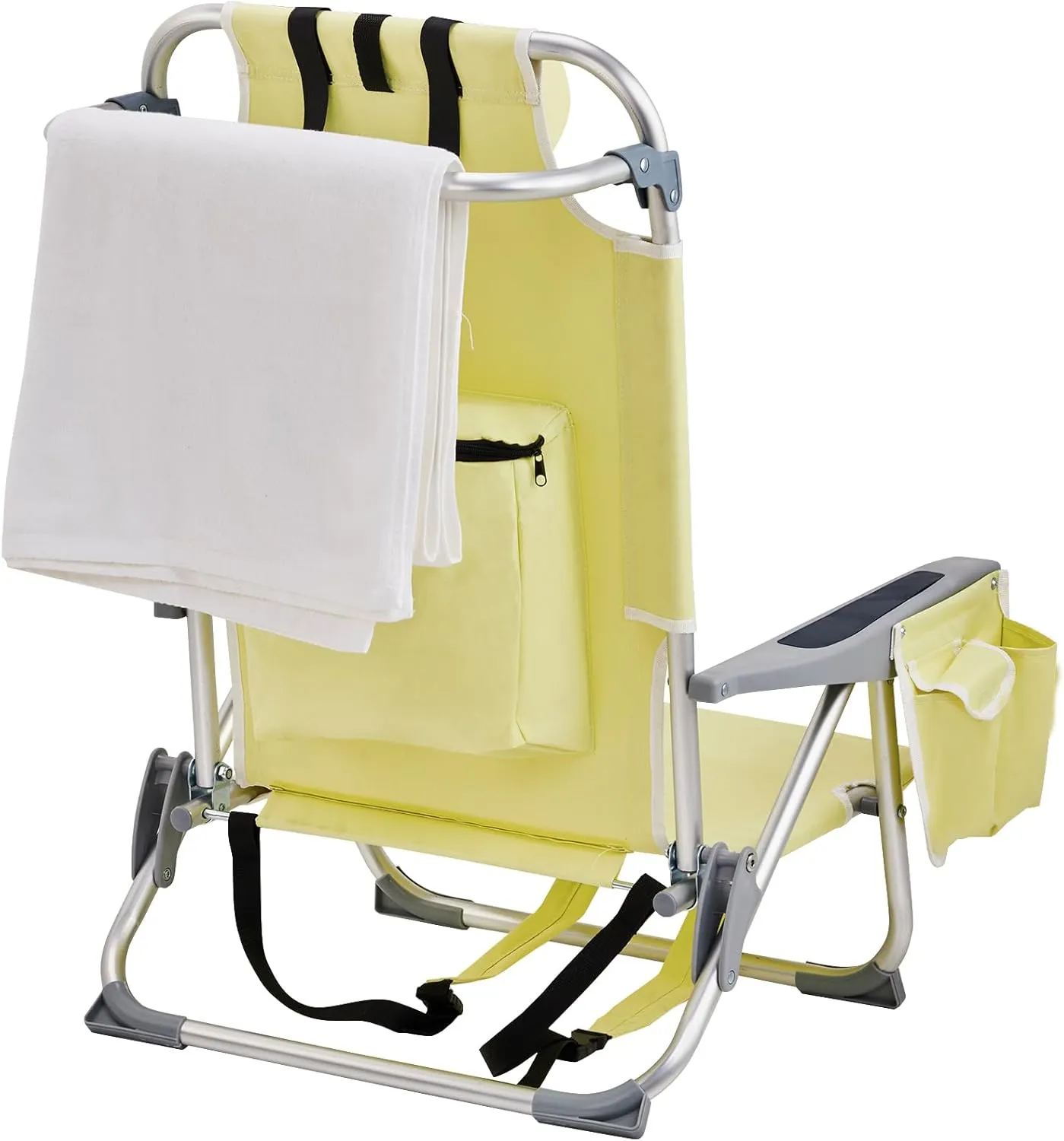 Beach Chairs for Adults, Compact Portable Lay Flat Folding Beach Chair with Backpack Straps and Large Cooler Pouch, Support to 220LBS (Yellow)