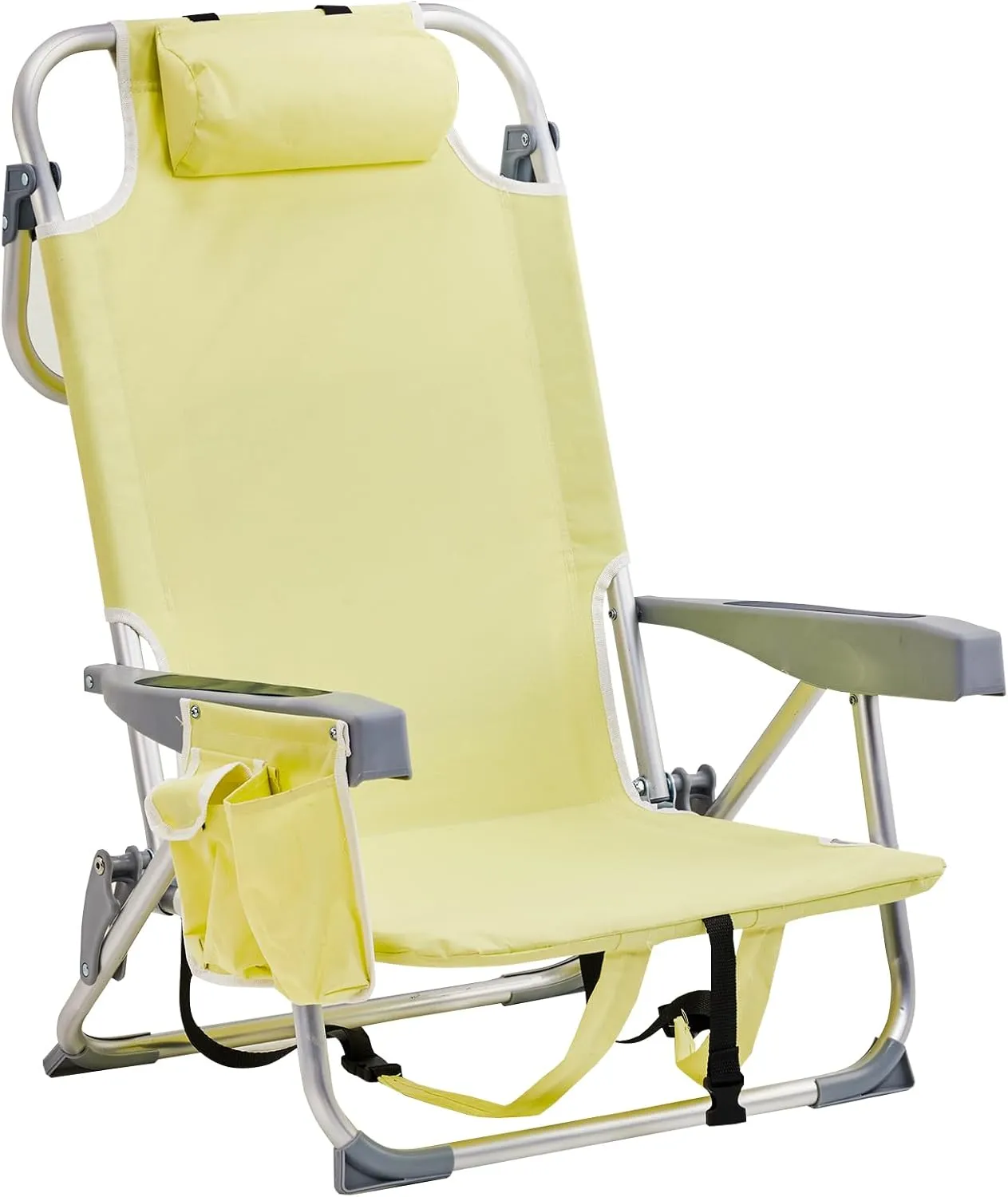 Beach Chairs for Adults, Compact Portable Lay Flat Folding Beach Chair with Backpack Straps and Large Cooler Pouch, Support to 220LBS (Yellow)
