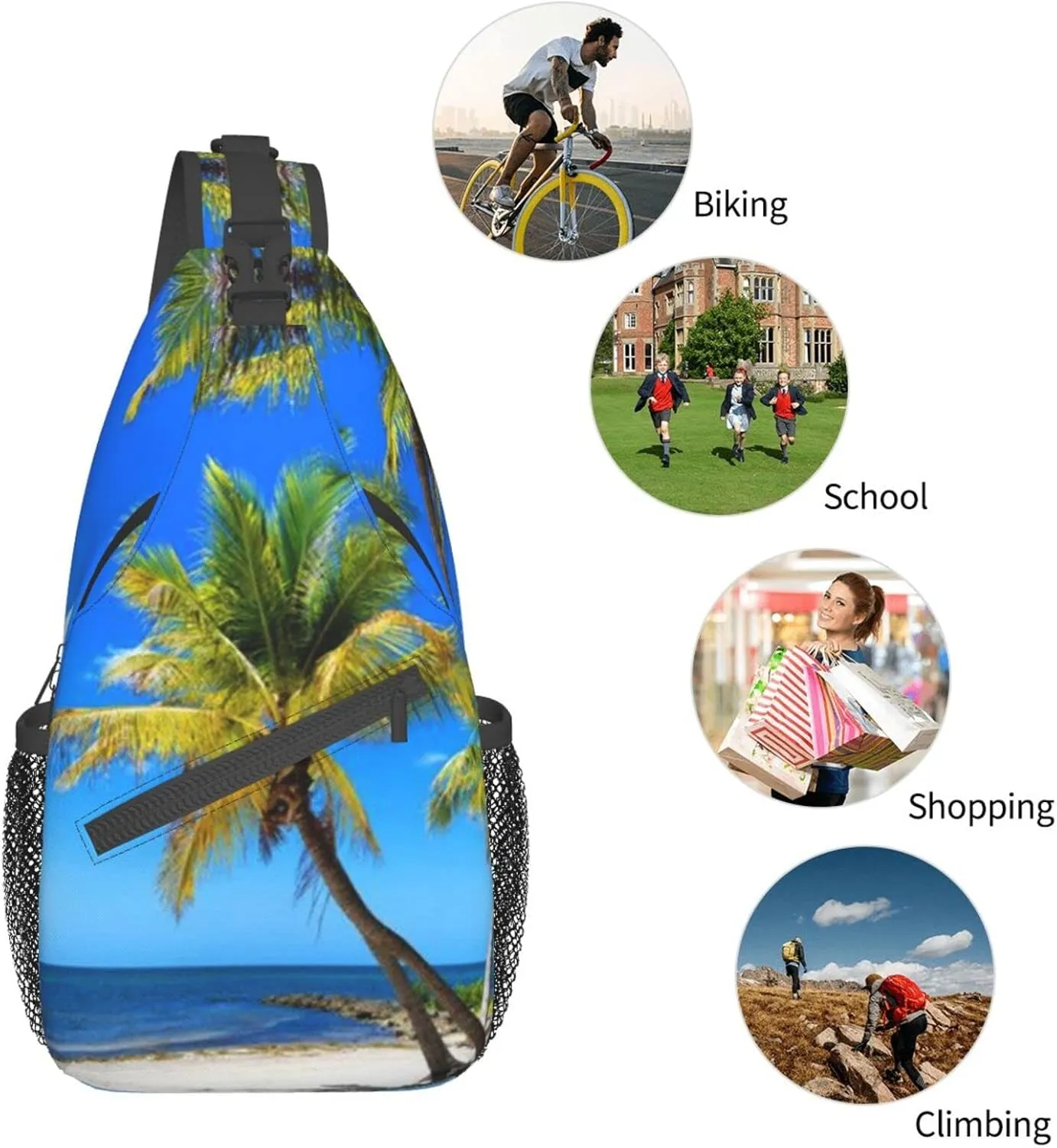 Beach Sling Bag Palm Crossbody Chest Daypack Casual Backpack Beach Shoulder Bag