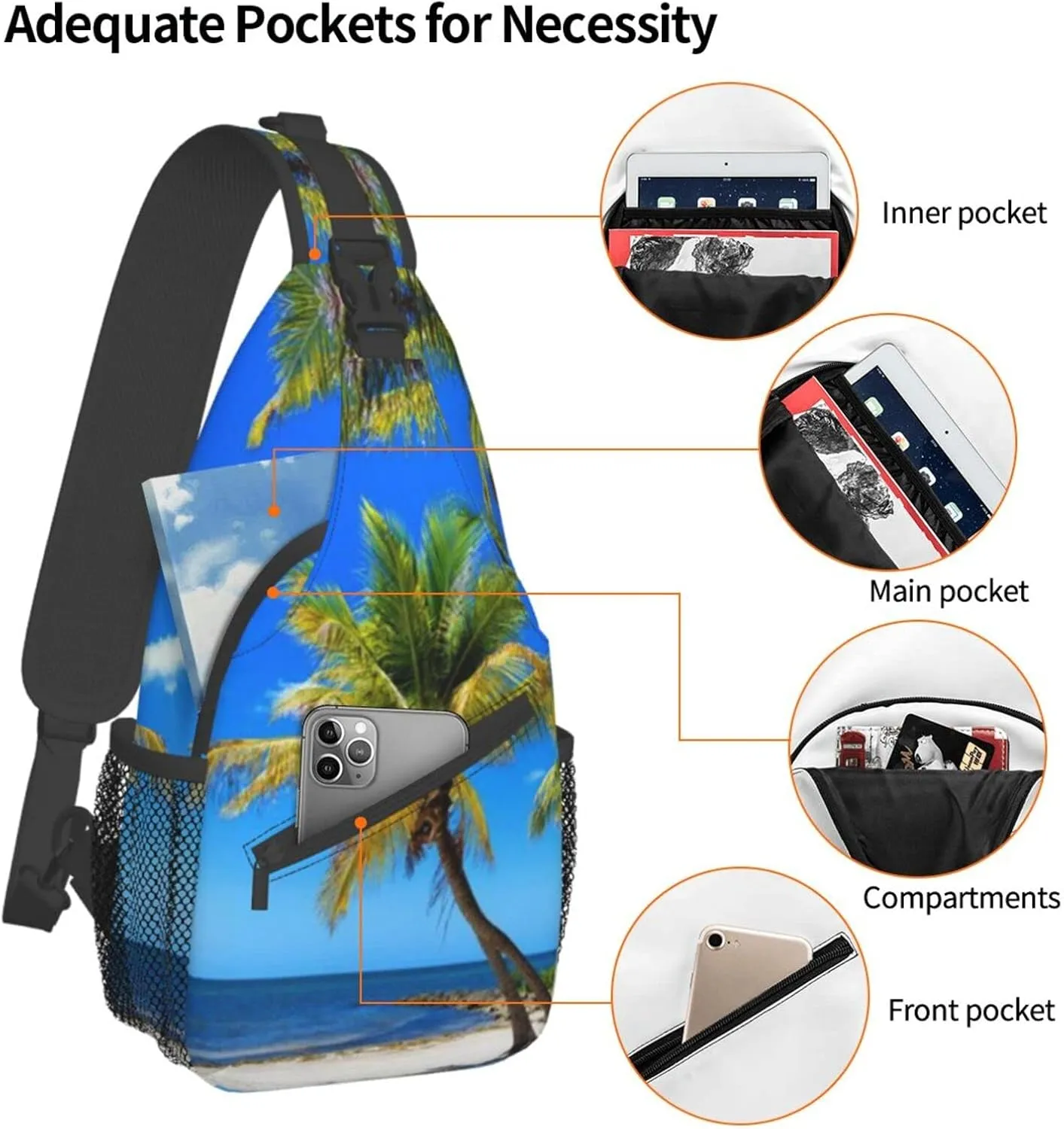 Beach Sling Bag Palm Crossbody Chest Daypack Casual Backpack Beach Shoulder Bag