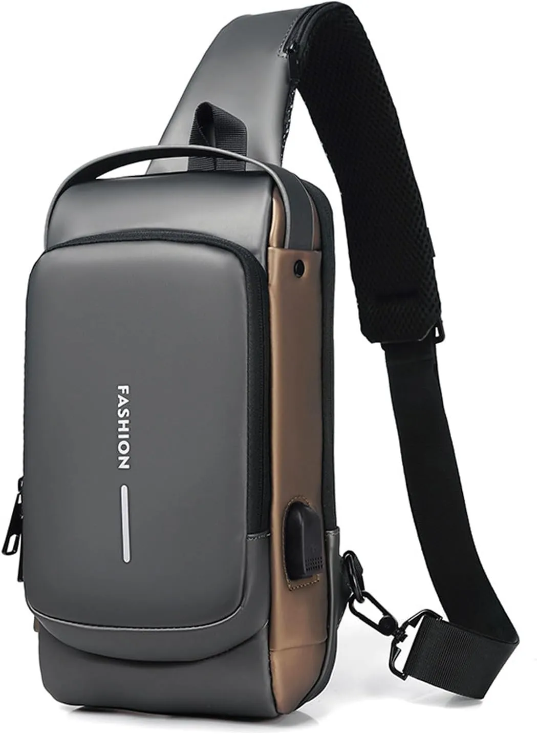 Bealin Waterproof Sling Bag Crossbody Backpack for Men Women Anti-Theft Sling Chest Bag with USB Charging Port for Hiking Walking Grey