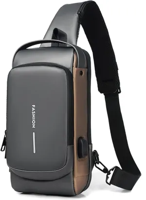 Bealin Waterproof Sling Bag Crossbody Backpack for Men Women Anti-Theft Sling Chest Bag with USB Charging Port for Hiking Walking Grey