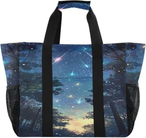 Beautiful Aurora Meteor Beach Bags for Women - Waterproof Sandproof Beach Tote with Pocket for Travel Vacation Gym