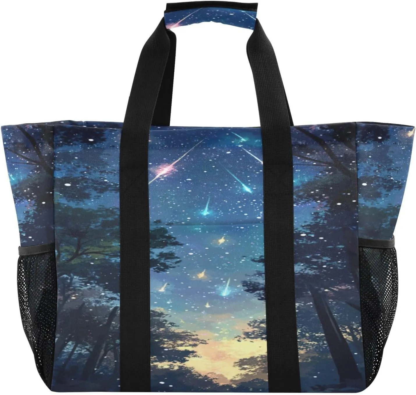 Beautiful Aurora Meteor Beach Bags for Women - Waterproof Sandproof Beach Tote with Pocket for Travel Vacation Gym