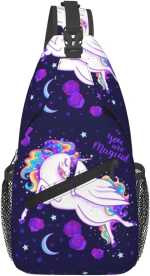Beautiful Rainbow Unicorns You Are Magical Chest Sling Bag Crossbody Shoulder Backpack Bag Gym Cycling Daypack Travel Hiking Cross Bag