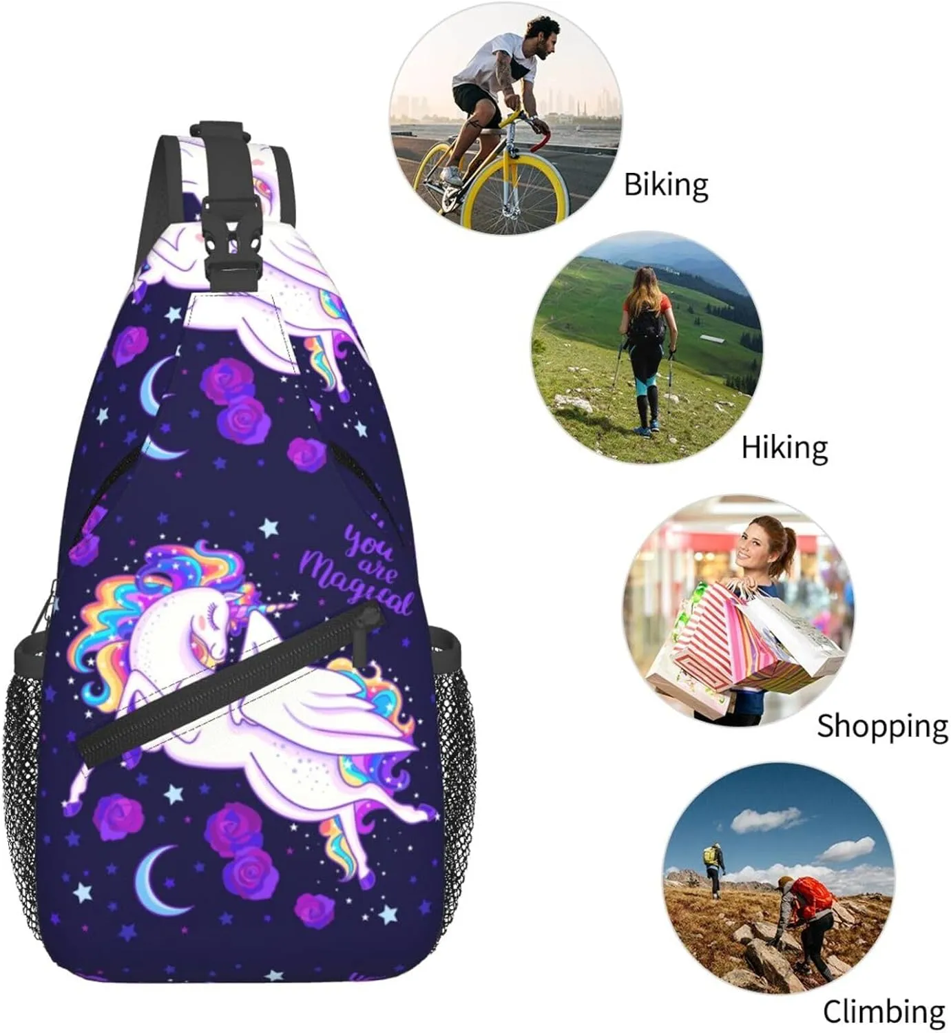 Beautiful Rainbow Unicorns You Are Magical Chest Sling Bag Crossbody Shoulder Backpack Bag Gym Cycling Daypack Travel Hiking Cross Bag