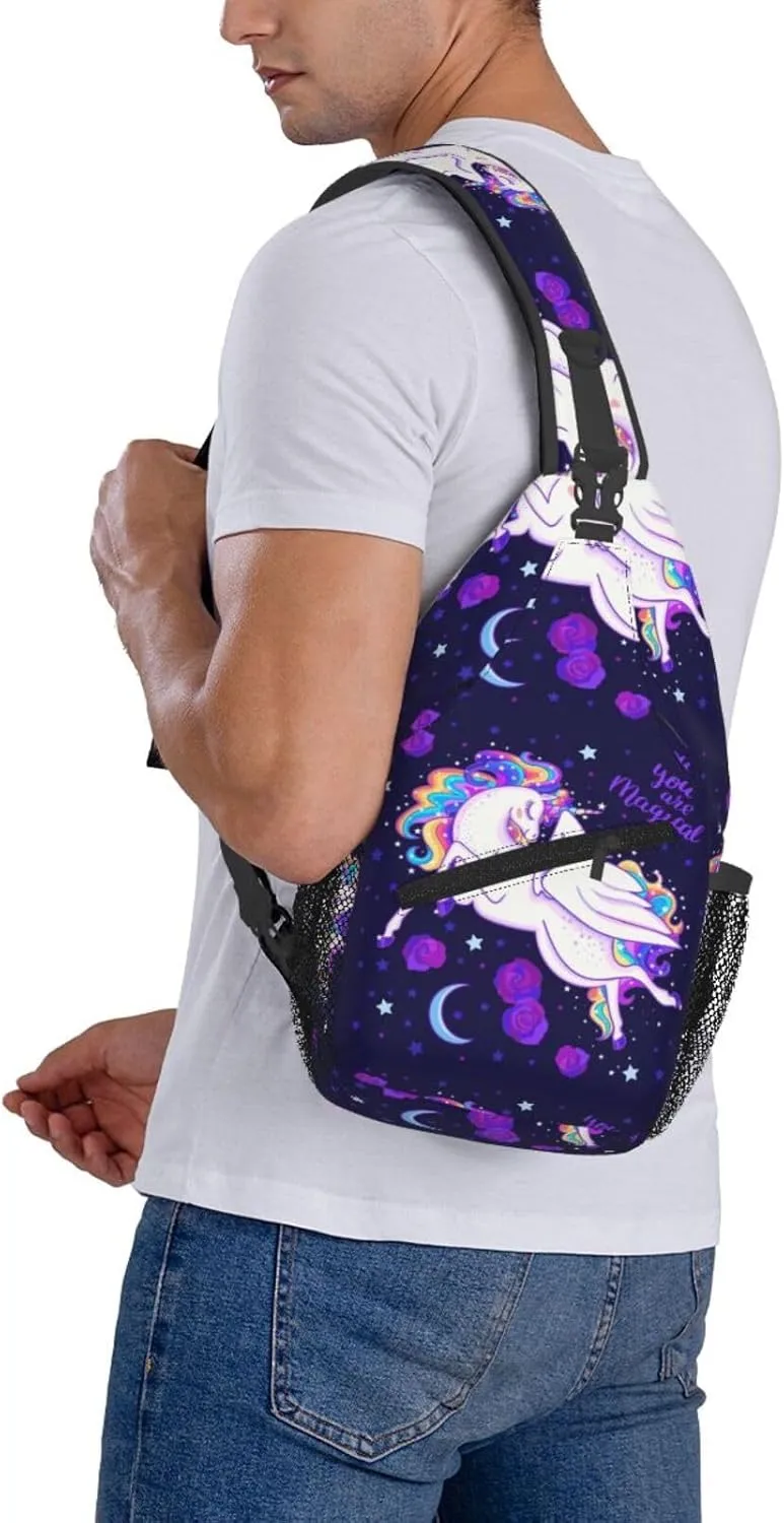 Beautiful Rainbow Unicorns You Are Magical Chest Sling Bag Crossbody Shoulder Backpack Bag Gym Cycling Daypack Travel Hiking Cross Bag