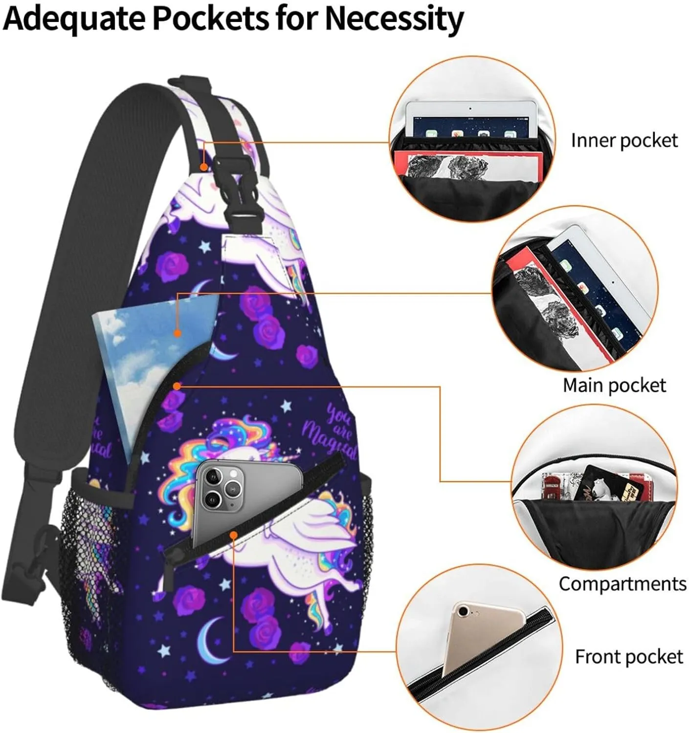 Beautiful Rainbow Unicorns You Are Magical Chest Sling Bag Crossbody Shoulder Backpack Bag Gym Cycling Daypack Travel Hiking Cross Bag