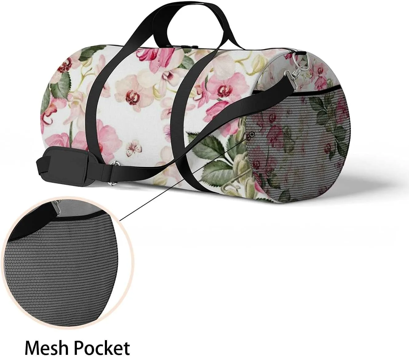 Beautiful Watercolor Orchid Flowers Sports Duffel Bag Travel Gym Tote Bags Lightweight Durable Shoulder Strap Waterproof Polyester Outside Mesh Pocket Overnight Trip Duffel Bag for Women Men