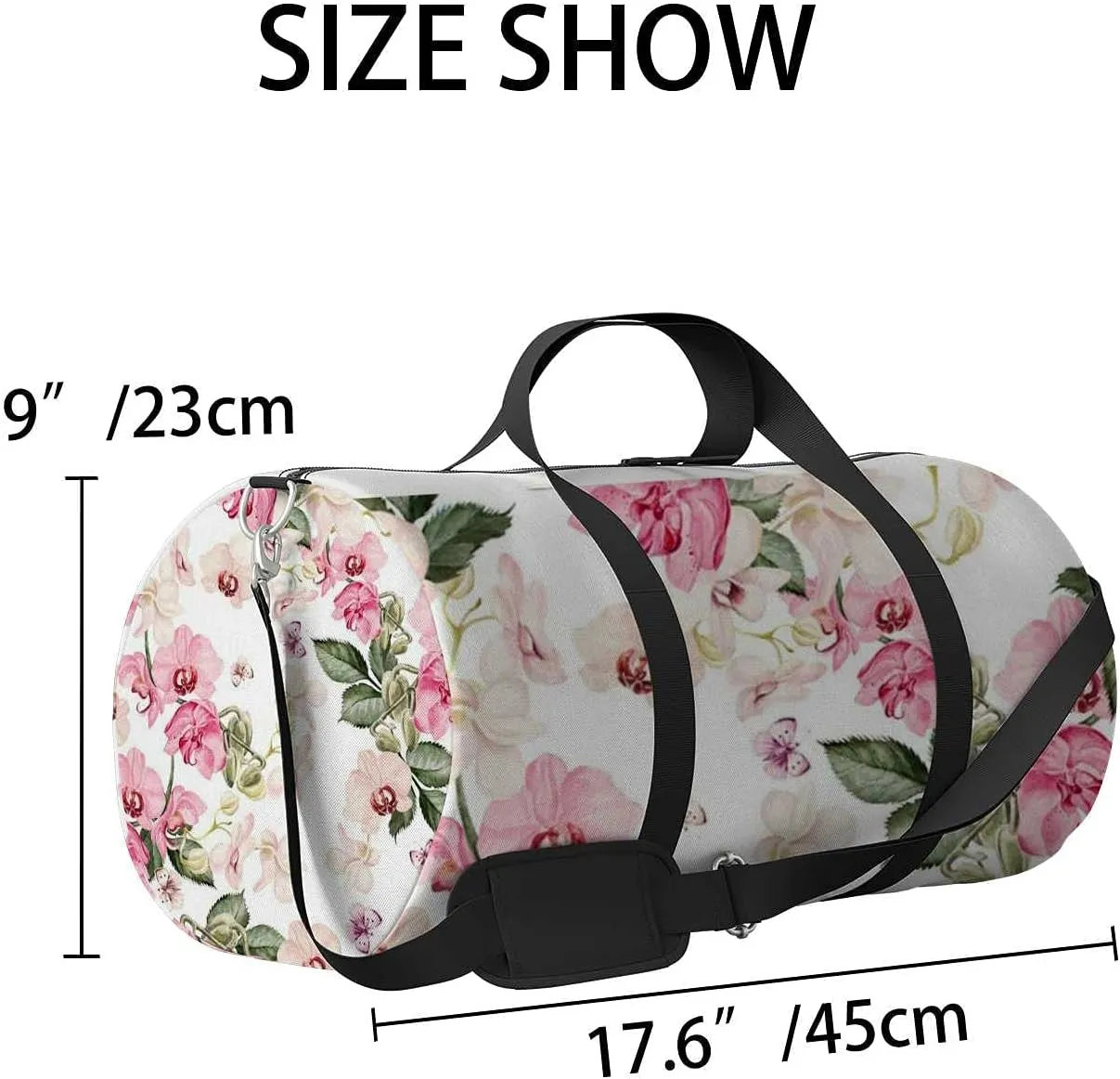 Beautiful Watercolor Orchid Flowers Sports Duffel Bag Travel Gym Tote Bags Lightweight Durable Shoulder Strap Waterproof Polyester Outside Mesh Pocket Overnight Trip Duffel Bag for Women Men