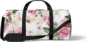 Beautiful Watercolor Orchid Flowers Sports Duffel Bag Travel Gym Tote Bags Lightweight Durable Shoulder Strap Waterproof Polyester Outside Mesh Pocket Overnight Trip Duffel Bag for Women Men