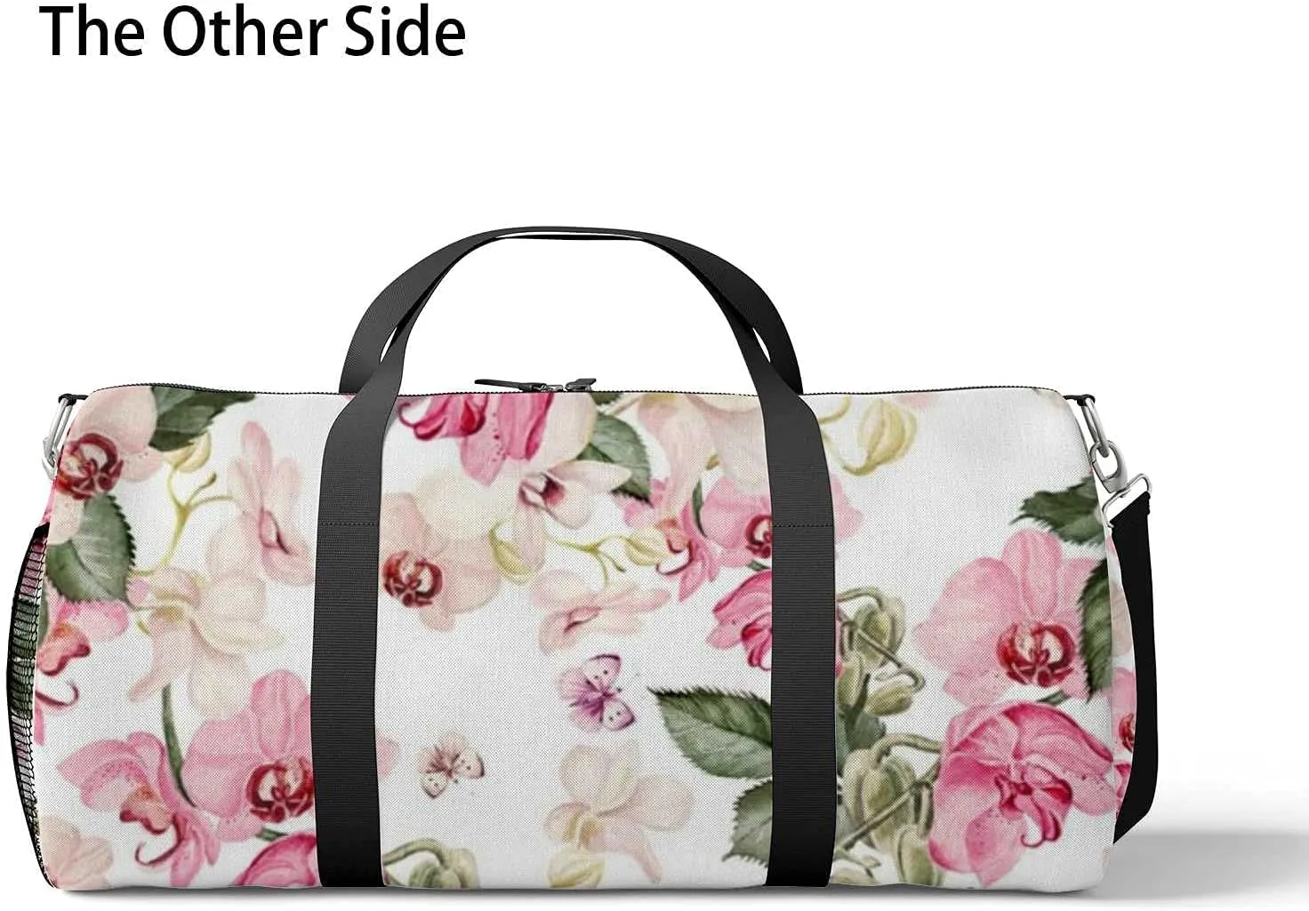 Beautiful Watercolor Orchid Flowers Sports Duffel Bag Travel Gym Tote Bags Lightweight Durable Shoulder Strap Waterproof Polyester Outside Mesh Pocket Overnight Trip Duffel Bag for Women Men