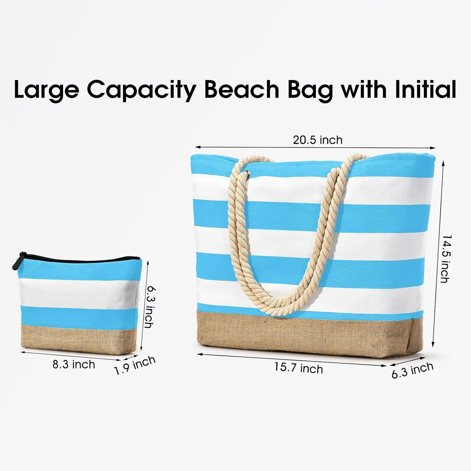 Becokan Beach Bag Initial Beach Tote with Makeup Bag for Travel Work Storage Personalized Birthday Gifts for Women Her