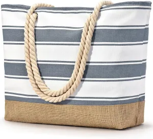 Becokan Beach Bags for Women Large Canvas Beach Tote Bag Beach Bags Waterproof Sandproof Swim Pool Bag Travel Essentials