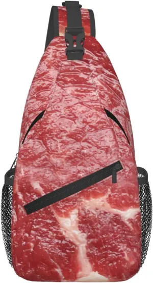 Beef Meat Sling Bag Crossbody Sling Backpack For Women Men Travel Hiking Daypack Chest Shoulder Bag