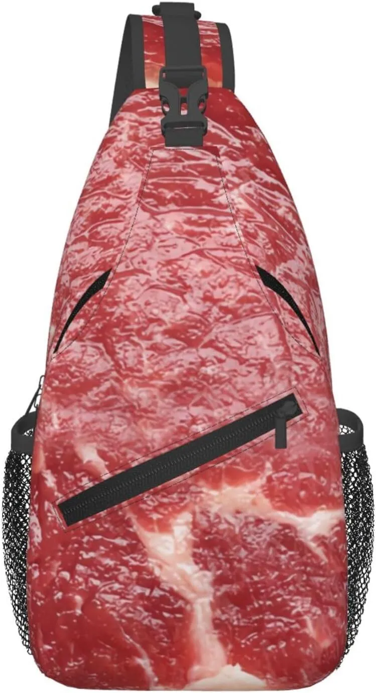 Beef Meat Sling Bag Crossbody Sling Backpack For Women Men Travel Hiking Daypack Chest Shoulder Bag