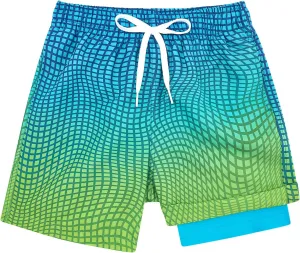 Belovecol Boys Swim Trunks with Compression Liner Anti-Chafe Swim Shorts Quick Dry UPF 50  Bathing Suits Swimwear 7-20T