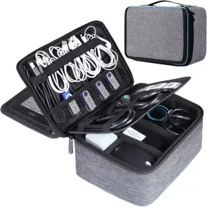 BERTASCHE Electronic Travel Organizer, Cable Organizer Bag for Electronic Accessories, Three Layer Cable Storage Bag for Charger, Cord, Wire, Tablet, Hard Drive