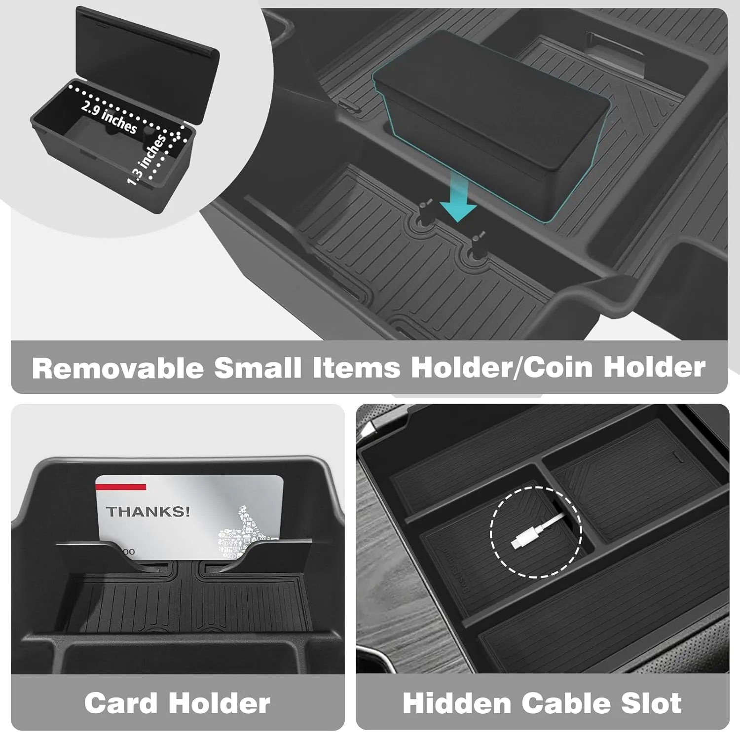 BestEvMod 2PCS Center Console Organizer Trays Fit for Chevrolet Silverado EV 2024 2025 Pickup Armrest Storage Box ABS Material with PVC Trim Not Fit ICE or RST Models (Top   Bottom)