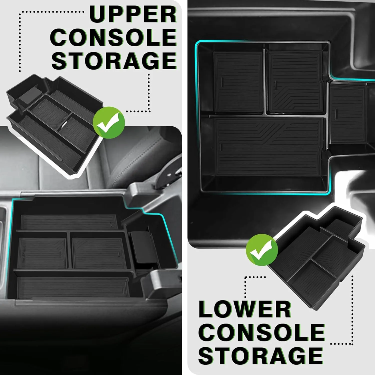 BestEvMod 2PCS Center Console Organizer Trays Fit for Chevrolet Silverado EV 2024 2025 Pickup Armrest Storage Box ABS Material with PVC Trim Not Fit ICE or RST Models (Top   Bottom)