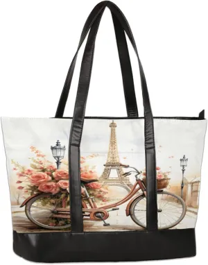 Bike Lighthouse Tower Laptop Tote Bag for Women Lightweight Work Purse with Multiple Compartments Fits 13-15.6 Inch Laptop Tablet Shoulder Bag for Office Travel Daily Use